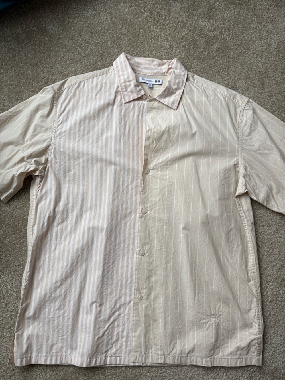 JW ANDERSON Uniqlo Beige and Cream Striped Short-Sleeve Button-Down Shirt